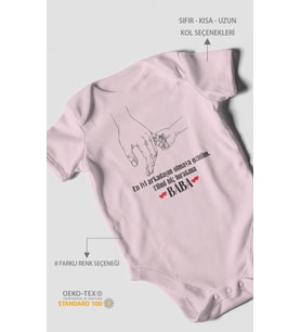 Babaya Özel Baskılı Bebek Zıbını – Çıtçıtlı Body 8 Renk  %100 Pamuk Kısa Kol (Bebek Pembesi)