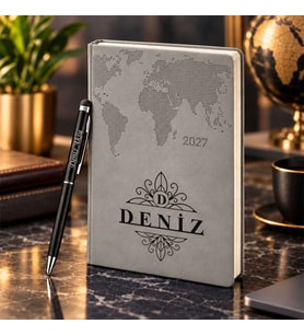 BK Gift Kişiye Özel 378 Termo Deri Tarihli Ajanda & Siyah Touch Pen Tükenmez Kalem-16