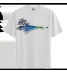 Reflection Tree - %100 Pamuklu Kadın Beyaz Tişört - Premium Quality (Siyah - Beyaz)