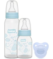 Bebsi Biberon ve Emzik Seti PP Mavi (250ML+ 125ML+ Emzik) (Pembe-Mavi)