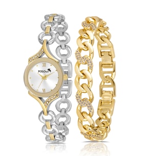 Polo Air Zincir Halka Kordon Kadın Kol Saati Halka Bileklik Gold Gümüş Renk PL-1571B3 (Altın-Gümüş)