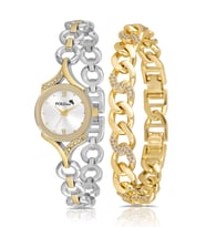 Polo Air Zincir Halka Kordon Kadın Kol Saati Halka Bileklik Gold Gümüş Renk PL-1571B3 (Altın-Gümüş)