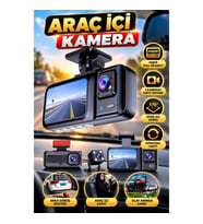 Ekranlı Sürüş Kaydedici DVR Ön ve Arka Kameralı 1080P Full HD 3 Kameralı Araç İçi Kayıt Sistemi