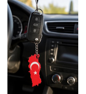 Anahtarlık Türkiye Haritası Türk Bayraklı Ay Yıldızlı Kırmızı 10 cm