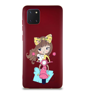 Samsung Galaxy A81 Soft Premier Kapak Vespagirl Tasarımlı Silikon Kılıf - Mürdüm (Şeffaf)