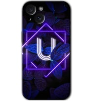 İphone 15 Plus Kılıf HD Desen Baskılı Kılıf - Dark Neon Yaprak U Harfi