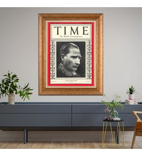 Altın Varaklı Çerçeveli Paspartulu Atatürk Tablo z4553 (Gold)
