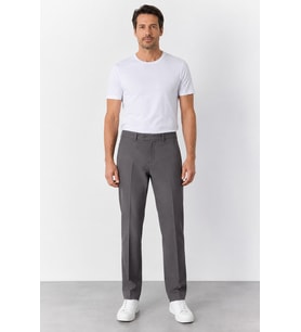 Erkek Klasik Kesim Yan Cep Regular Esnek Keten Dokulu Pantolon SM24SW15012-Koyu Gri