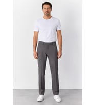 Erkek Klasik Kesim Yan Cep Regular Esnek Keten Dokulu Pantolon SM24SW15012-Koyu Gri