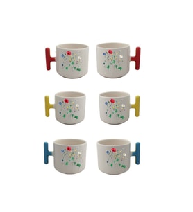 Renkli Çiçek Desenli T Kulplu 6 Lı Fincan Set Fincan Modelleri