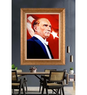 Altın Varaklı Çerçeveli Paspartulu Atatürk Tablo nh285 (Gold)