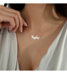 Usho Jewelry 925 Ayar Gümüş Kişiye Özel İsimli Şık Kolye, Kadın (Gold)