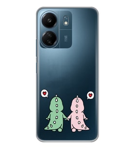 Xiaomi Redmi 13C Uyumlu Kalpli Dinazor Çiftler Tasarımlı Şeffaf Telefon Kılıfı