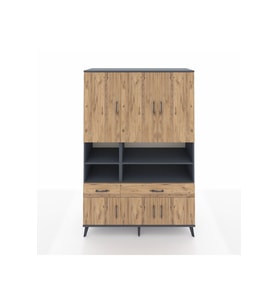 Hyperion Gardrop 8 Raflı 2 Çekmeceli 6 Kapaklı 132x44x195 Antrasit-Çam