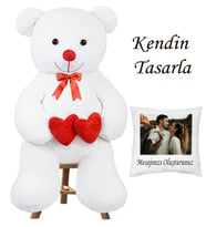 80 cm Peluş Ayıcık Kişiye Özel Yastık Hediyeli (Tatlı Beyaz)