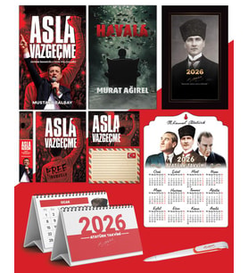 Asla Vazgeçme - Ayraç - Kartpostal - Poster - Havala -  2026 Ajanda Kalpaklı - Ata Ahşap Duvar Takvimi - Masa Takvimi