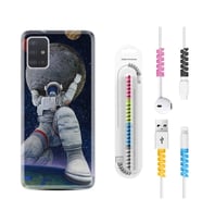 Samsung a71 A72 A73 A7 A9 2018 C7 C9 Kılıf Kablo Koruma Spiral Silikon Astronot ve Dünya 1759