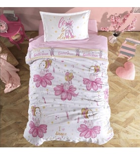 Clasy Ranforce Tek Kişilik Nevresim Takımı Ballerina V1 Pembe (Çok Renkli)