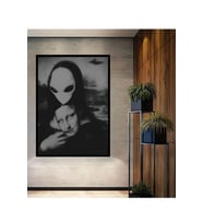 Çerçeve Görünümlü Dekoratif Ahşap Kare Mona Lisa Uzaylı Tablosu Ev/Ofis/İşyeri Tablo