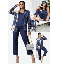 6'lı Hem İçeride Hem Dışarıda Zincir Desen Lacivert Pijama Takım