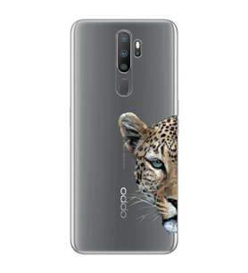 Oppo A5 2020 / A9 2020 Uyumlu Kaplan Desenli Şeffaf Telefon Kılıfı
