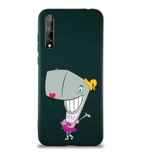 Huawei Y8P Soft Premier Kapak Pearl Yengeç Tasarımlı Silikon Kılıf - Yeşil (Şeffaf)