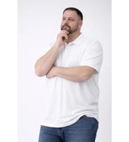 Erkek Pike Kumaş Düğmeli Yaka Battal Büyük Beden Günlük Kısa Kol Tişört T-shirt - Beyaz