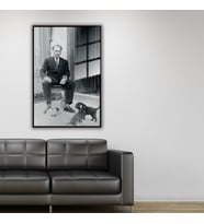 Metal Çerçeveli Cam Tablo Atatürk ve Yavru Köpekler (Siyah)