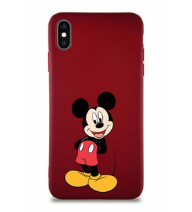 Apple iPhone XS Max Soft Premier Kapak Mickey Mouse-B Tasarımlı Silikon Kılıf - Mürdüm (Şeffaf)