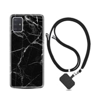 Samsung a71 A72 A73 A7 A9 2018 C7 C9 Kılıf Boyun Askılı Silikon Fragile Black Mermer 1378
