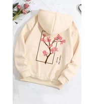 Unisex Cherry Tree Baskılı Oversize Sweatshirt (Bej)