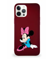 Apple iPhone 12 Pro Max Soft Premier Kapak Minnie Mouse-E Tasarımlı Silikon Kılıf - Mürdüm (Şeffaf)