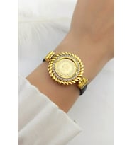 Altın Kaplama Çerçeveli Çeyrek Deri Bileklik TrBilek7926 (Gold)