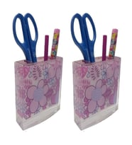 2 ADET KALEMLİK PEMBE ÇİÇEKLİ AKRİLİK OFİS GERECİ  10X10X3CM