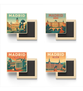 Madrid İspanya - 4 adet - 9x9 cm Buzdolap Magneti