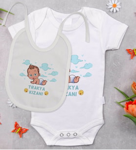 BK Kids Trakya Kızanı Tasarımlı Bebek Body Zıbın ve Mama Önlüğü Hediye Seti - Model 1