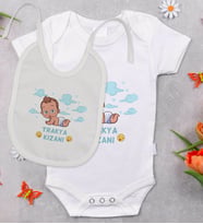 BK Kids Trakya Kızanı Tasarımlı Bebek Body Zıbın ve Mama Önlüğü Hediye Seti - Model 1