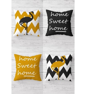 Home Sweet Home Filamingo Kombin Gizli Fermuarlı Kırlent Kılıfı Koltuk Yastık Kılıfı Takım(4adet) (Hardal)