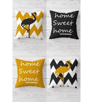Home Sweet Home Filamingo Kombin Gizli Fermuarlı Kırlent Kılıfı Koltuk Yastık Kılıfı Takım(4adet) (Hardal)