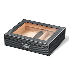 Falconetti Karbon Fiber Siyah Camlı Kısa Humidor Puro Kutusu rc38
