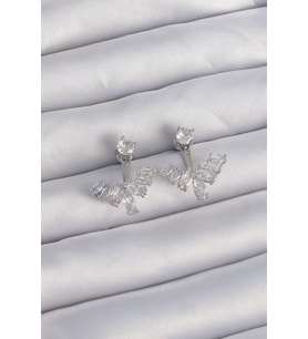 Pirinç Gümüş Renk Zirkon Taşlı V Model Küpe - TJ-BKP9290