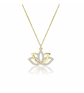 Lotus Çiçeği Taşlı Altın Kolye