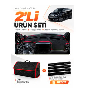 e-biz MERCEDES VİTO W114 TOURER (2025-SONRASI) Uyumlu Torpido + Deri Çanta - Siyah-Kırmızı - MB027