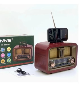 NS-6650 Büyük Boy Telefon Tutma Aparatlı Retro Ahşap Tasarım Bluetooth Hoparlörlü Radyo Fm/am