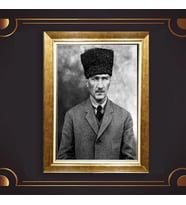 Altın Varaklı Çerçeveli Paspartulu Atatürk Tablo z4900 (Gold)