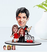 BK Gift Kişiye Özel Godfather Baba ve Kızlar Karikatürlü Ahşap Biblo Model-1 (Beyaz)