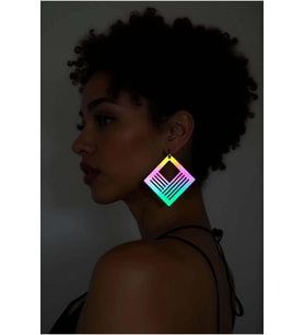 Rainbow Reflektörlü Geometrik Kare Küpe, Şık Lazer Kesim Küpe