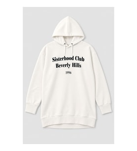 Kadın Kapüşonlu Yazı Baskılı Ekru Tunik Sweatshirt