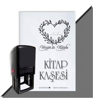 Kişiye Özel Kalp Sarmaşık 4 Tarihli Otomatik Kitap Kaşesi (Siyah)