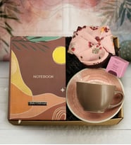 Kişiye Özel Desenli Defter & Renkli Nescafe Fincan & Renkli Fular & Teashop Çay Hediye Seti
